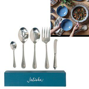 JULISKA BERRY & THREAD HOSTESS SET 5pc BRIGHT SATIN STAINLESS STEEL